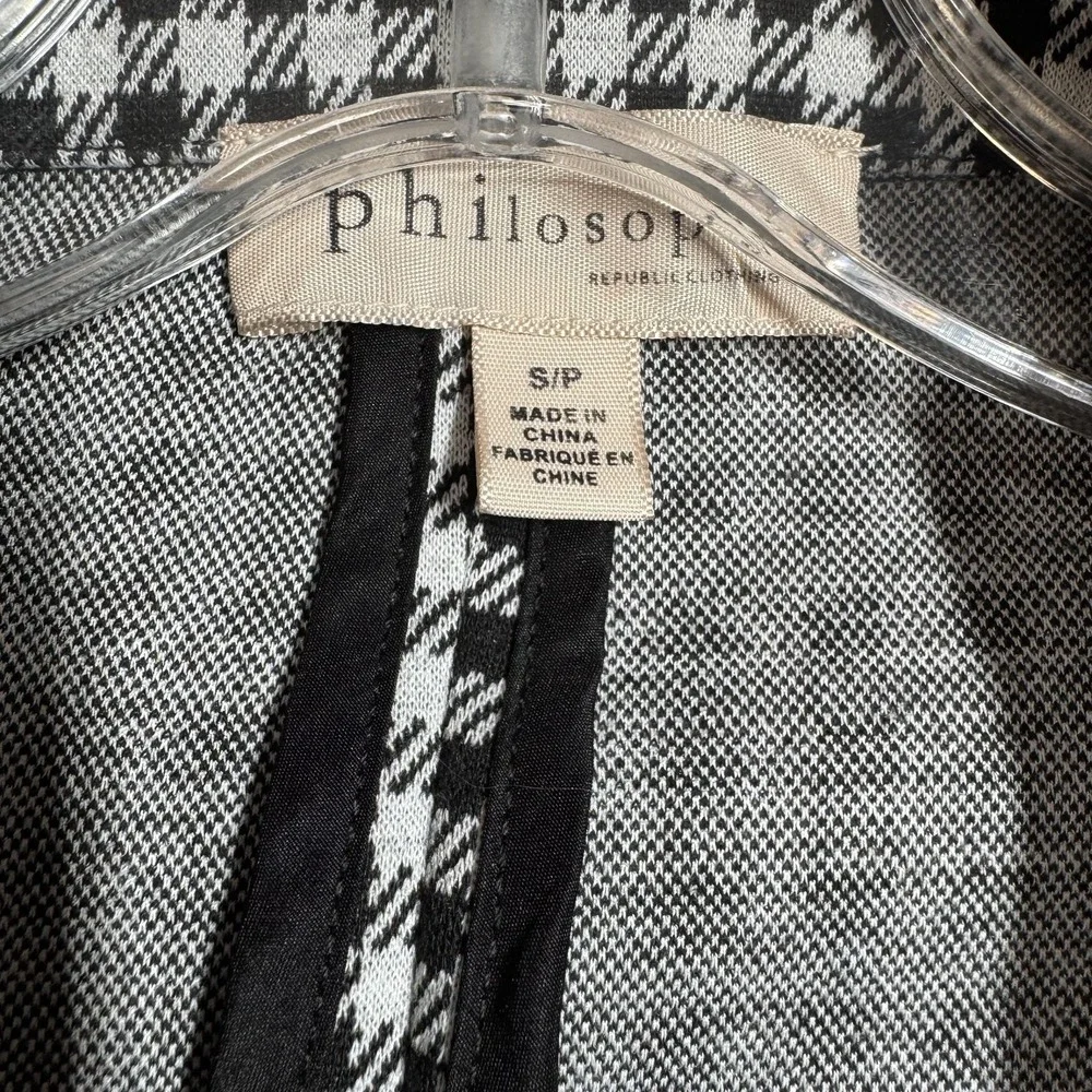 Philosophy Republic Clothing Blazer Womens S Black Houndstooth Open Front Jacket